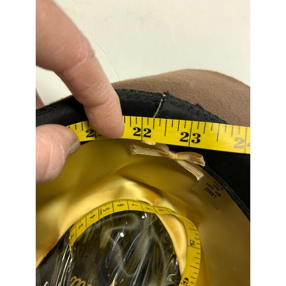 Madcaps 100% Virgin Wool 70s 80s Vintage Brown Hat Gold Fabric Trim Size L - Picture 7 of 7